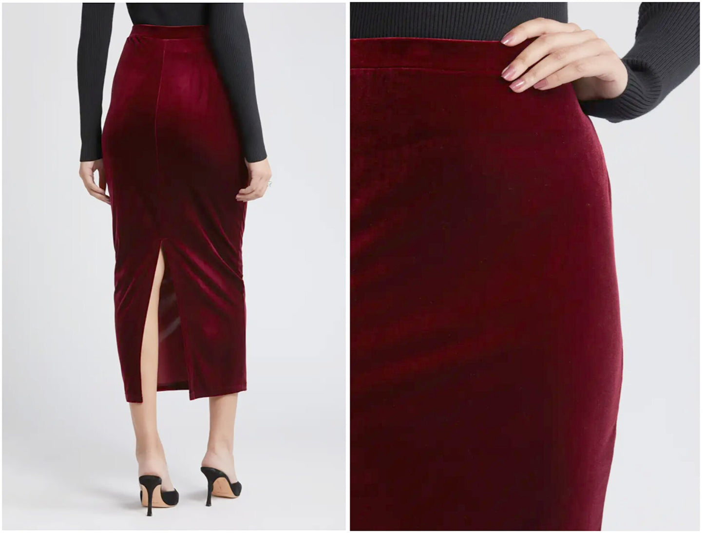 Stretched Velvet/Velour Pencil Skirt with Slit / Custom made for Petite, Plus and Tall