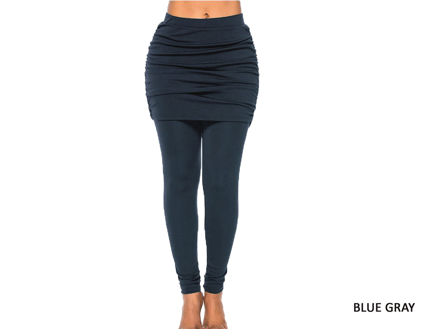 Ruched Skirted Leggings – 2-in-1 Shirred Skirt Overlay, Maternity & Travel Friendly, Custom Length Available, Handmade in USA
