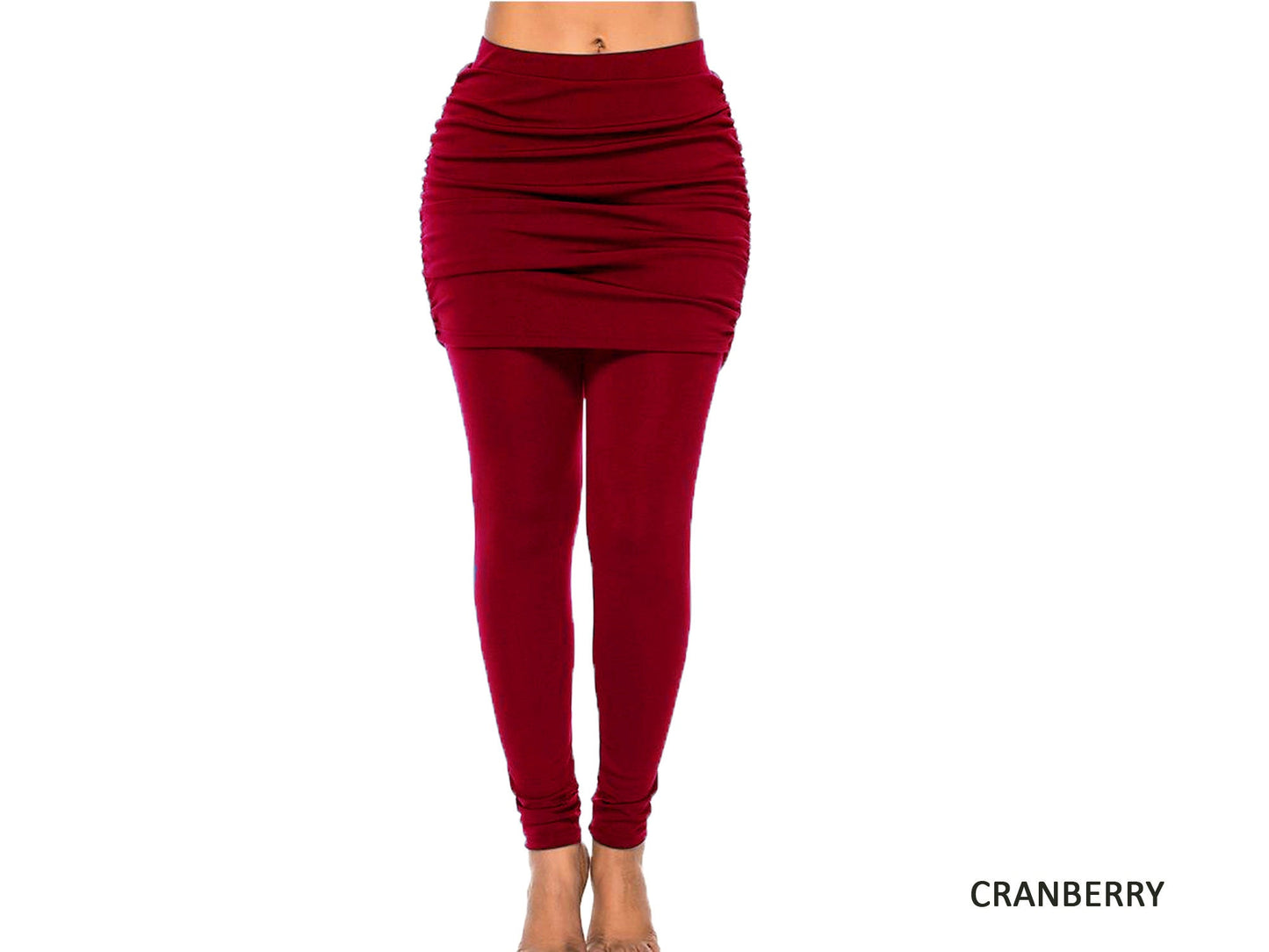 Ruched Skirted Leggings – 2-in-1 Shirred Skirt Overlay, Maternity & Travel Friendly, Custom Length Available, Handmade in USA