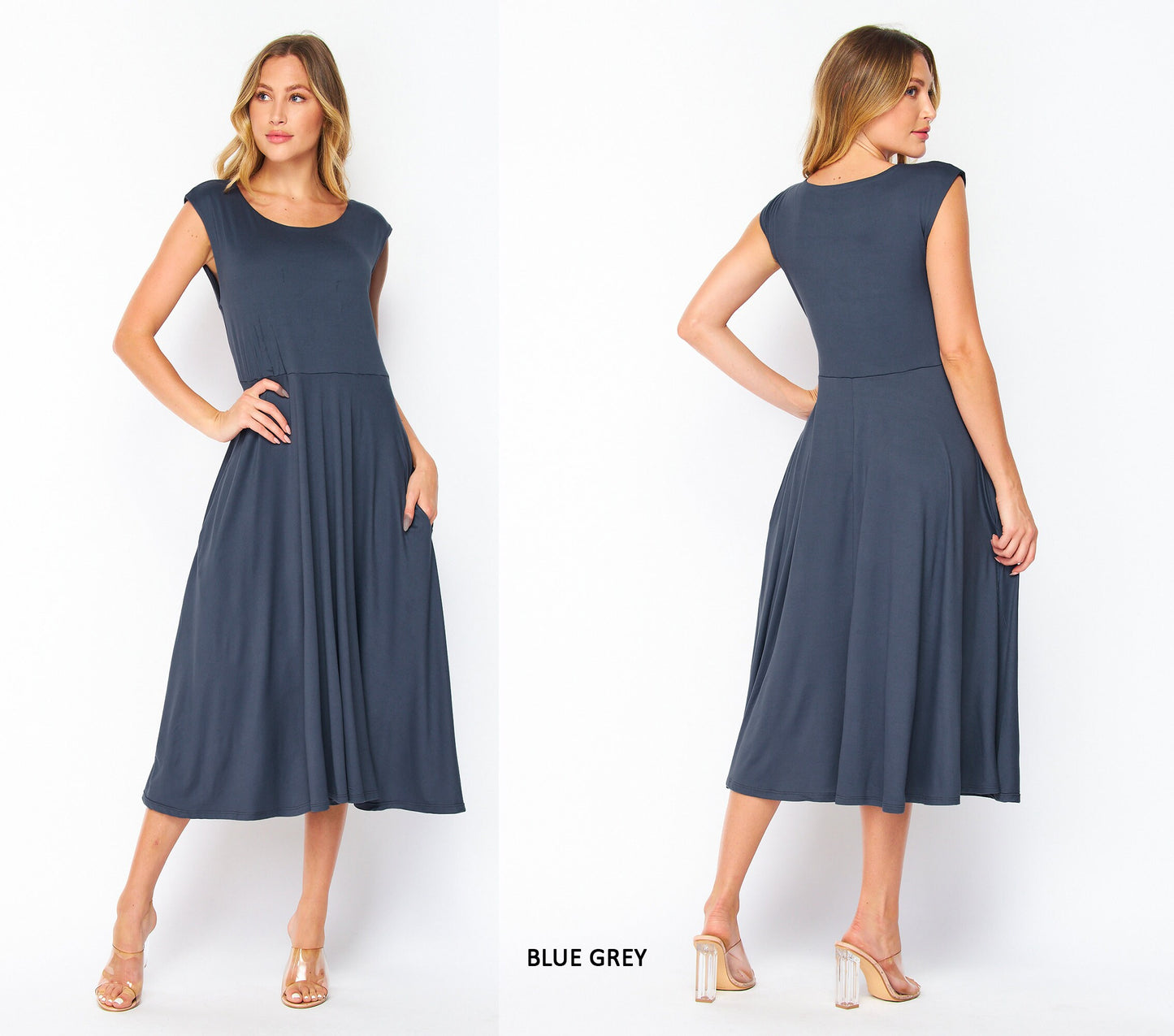 Easy & Comfy Flowy Cap Sleeve Midi Dress with Pockets - Custom Length, Buttery Soft, Breathable, Travel-Ready, Wrinkle-Free, Handmade in USA