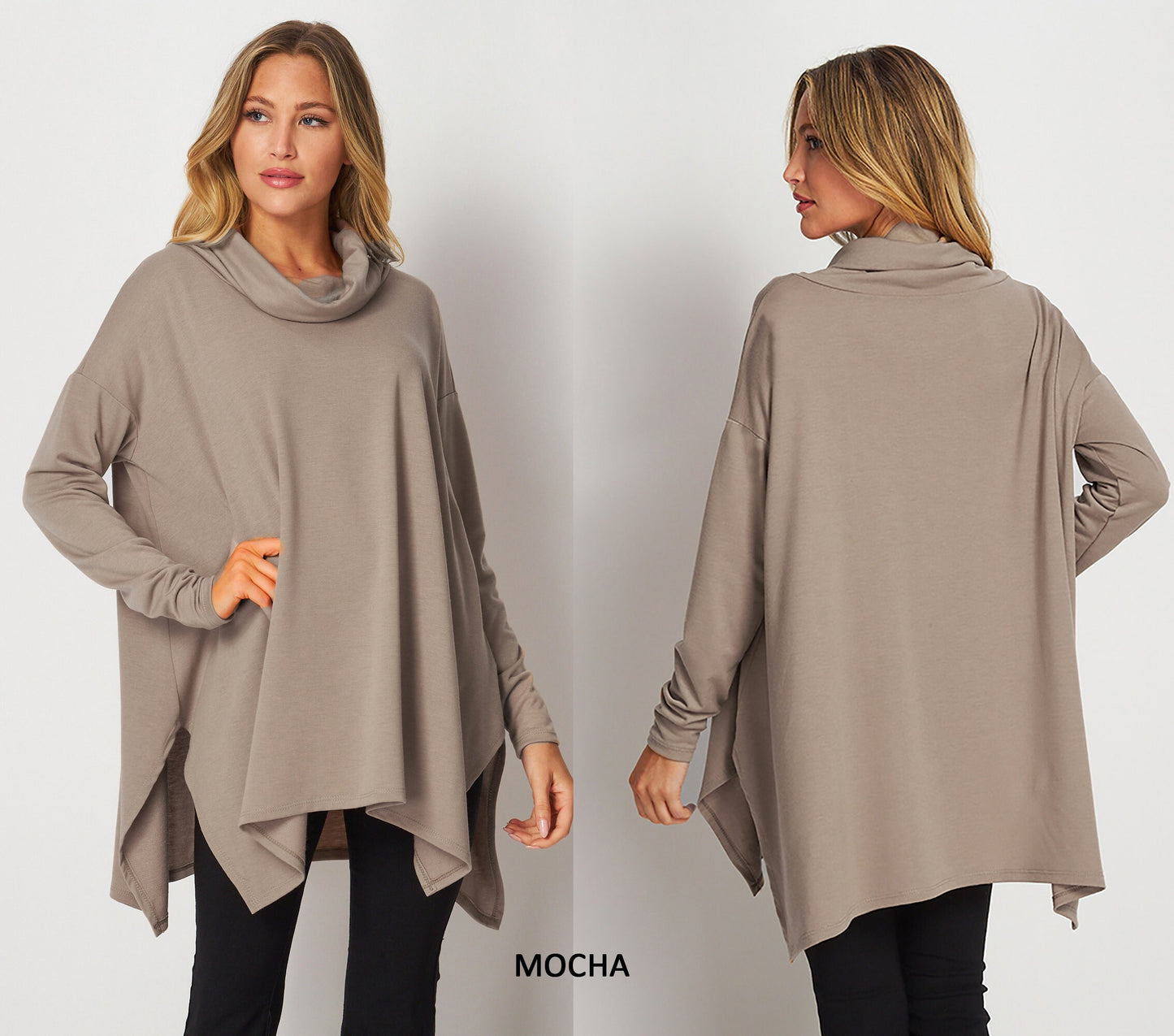 Upcycled butter Soft Oversized Turtle Neck Tunic Top, Plus Size Tunic Top Top, Loungewear, Lounge Tunic, Ethical, Sustainable, Made in USA