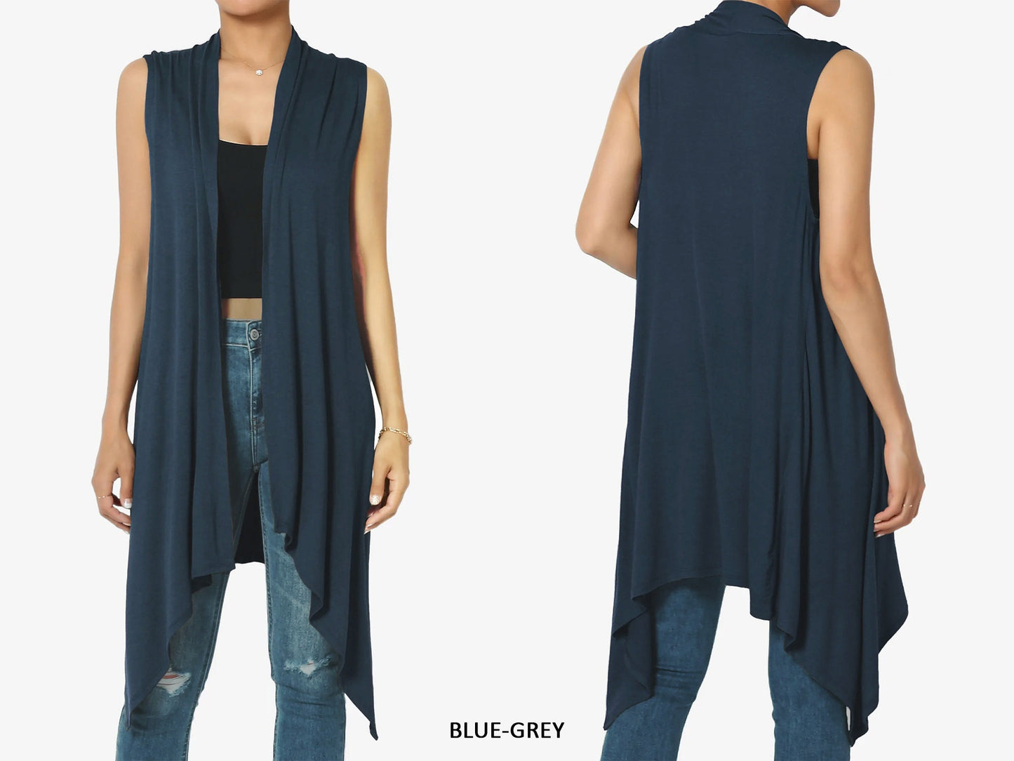 Upcycled Draped Sleeveless Cardigan Vest with Pockets / Plus Sized Vest / Buttery Soft Duster