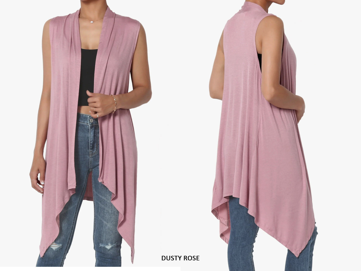 Upcycled Draped Sleeveless Cardigan Vest with Pockets / Plus Sized Vest / Buttery Soft Duster