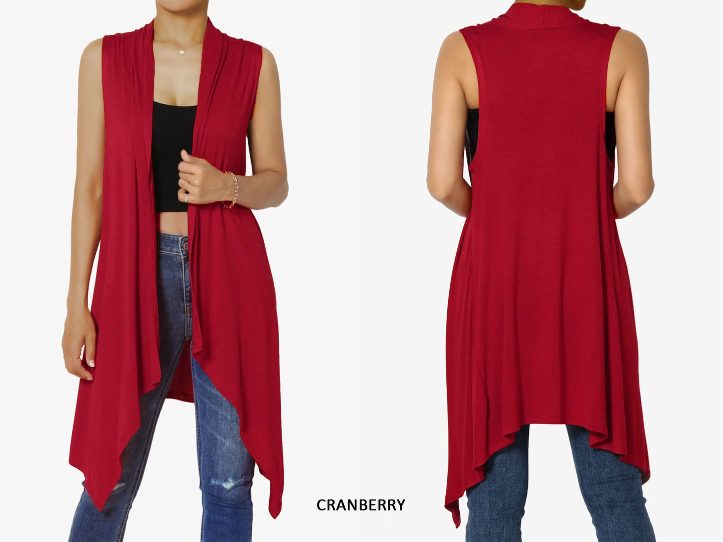 Upcycled Draped Sleeveless Cardigan Vest with Pockets / Plus Sized Vest / Buttery Soft Duster
