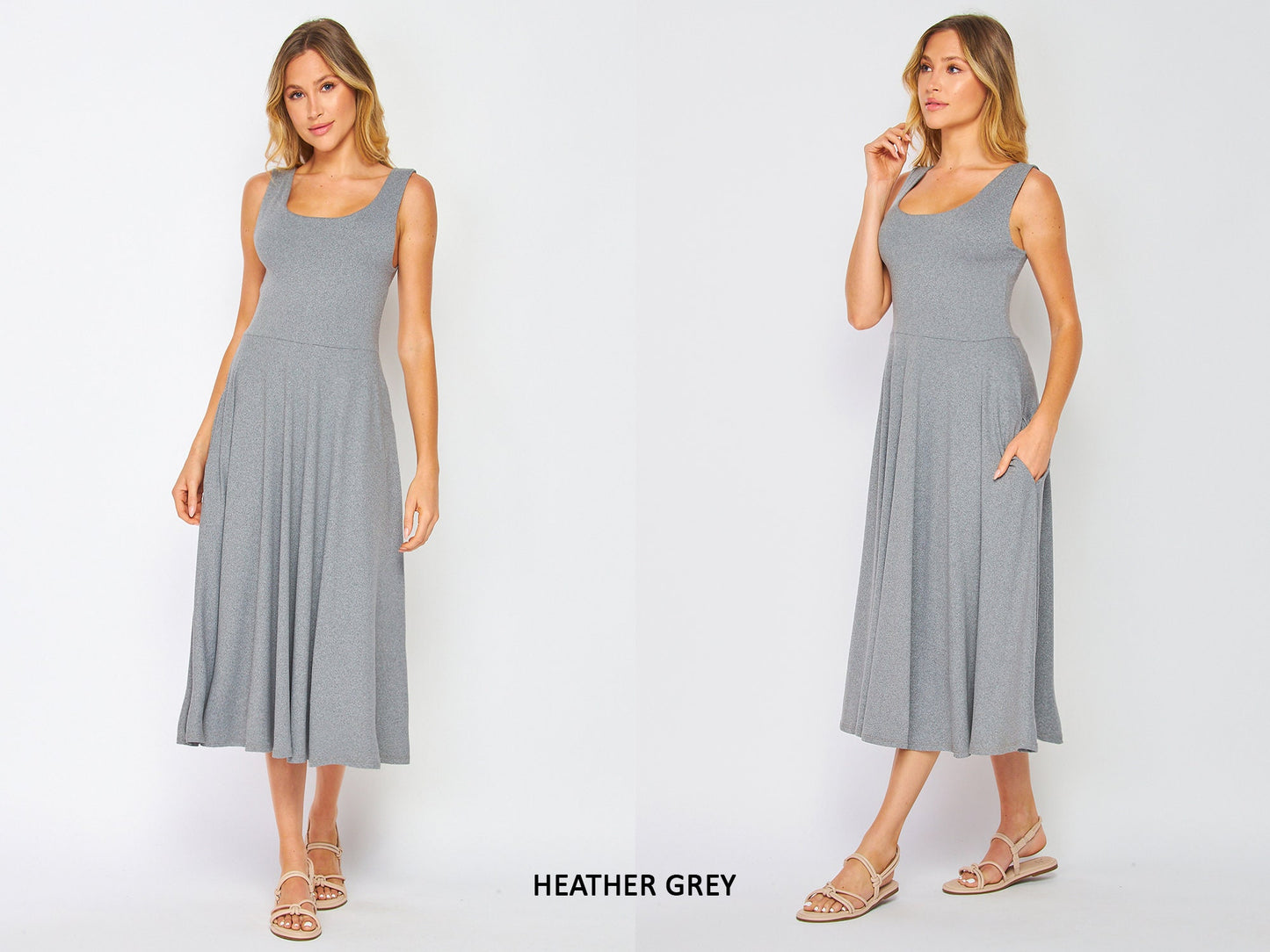 Flowy Sleeveless Midi Dress with Pockets - Lightweight, Breathable, Travel-Friendly - Custom Lengths Available