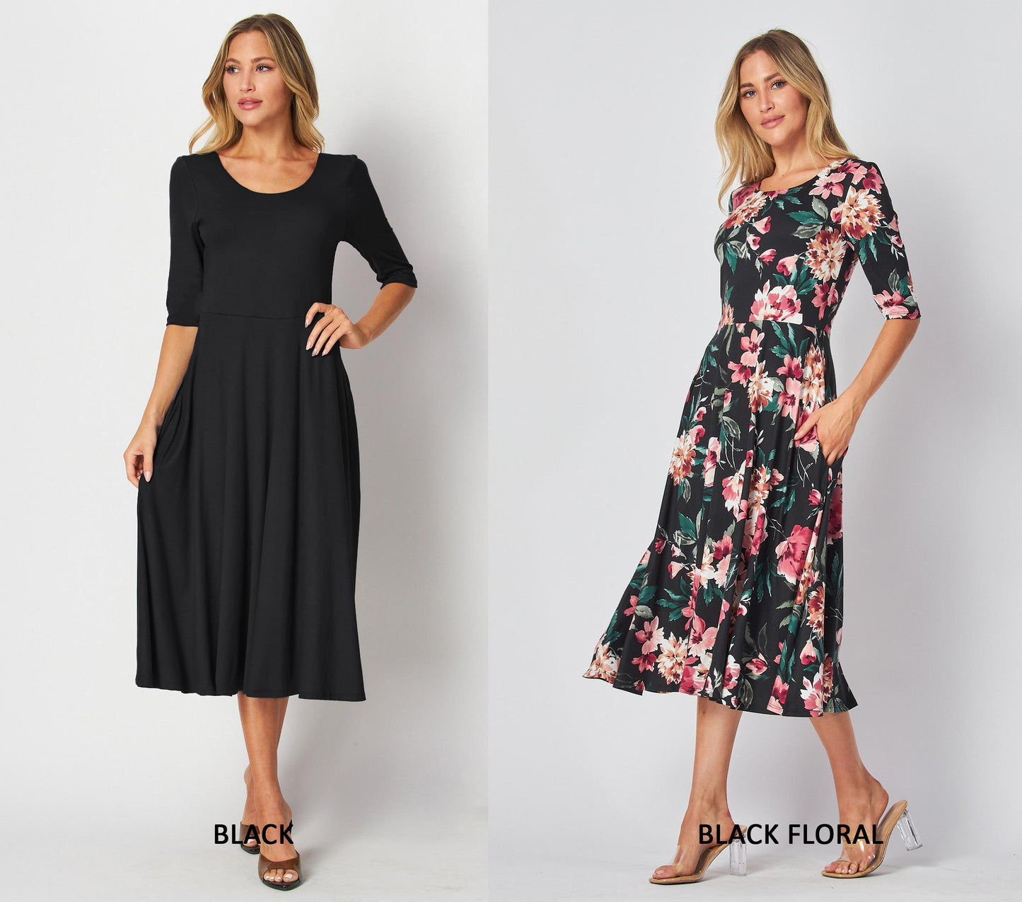 Customizable Flowy Flared Dress with Elbow Sleeves and Pockets | Maternity & Travel-Friendly | Handmade in the USA