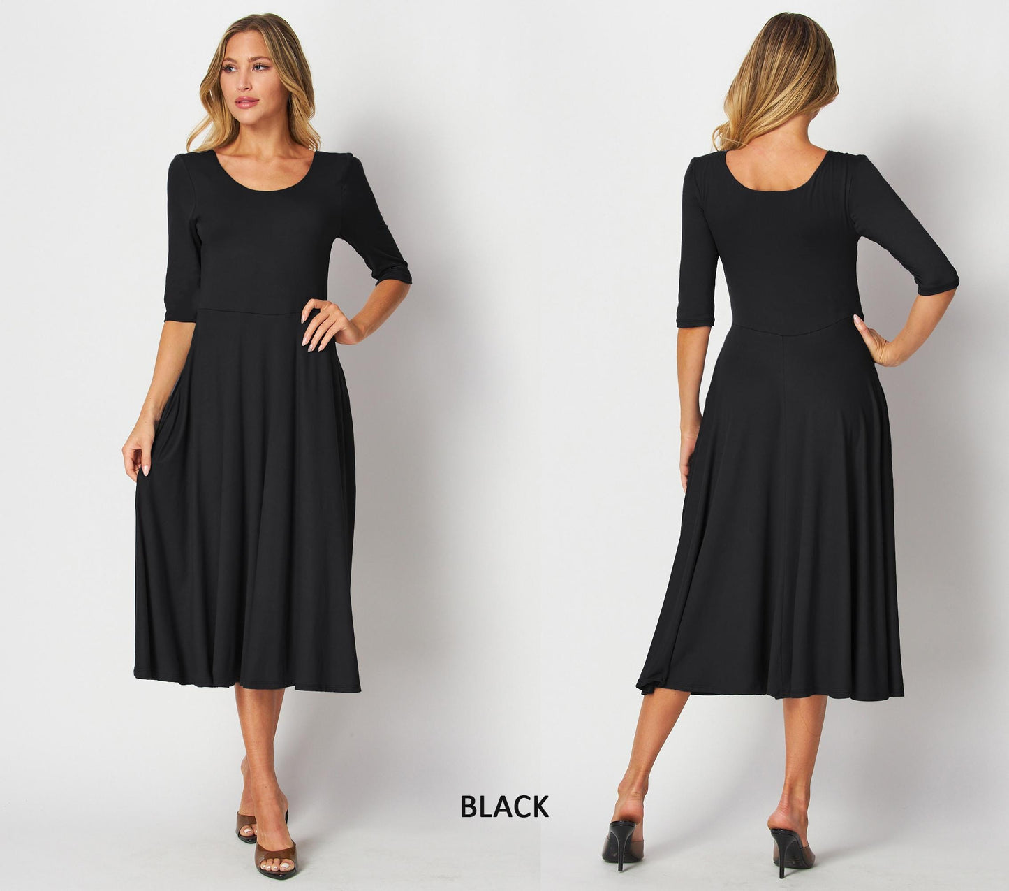 Customizable Flowy Flared Dress with Elbow Sleeves and Pockets | Maternity & Travel-Friendly | Handmade in the USA
