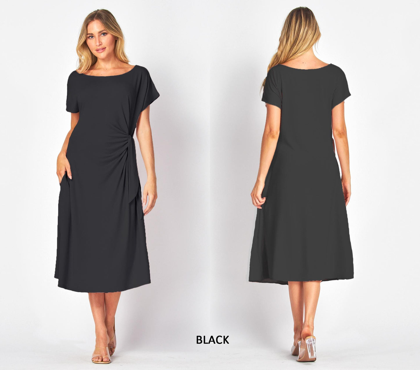 oft Side-Tie Midi Dress with Pockets – Petite, Plus, Tall | Casual, Maternity-Friendly, Handmade in USA