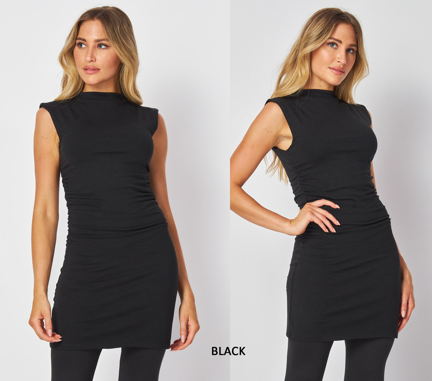 2-in-1 Tunic Dress – Elegant Sleeveless Bodycon with Ruched Detailing - Handmade in USA
