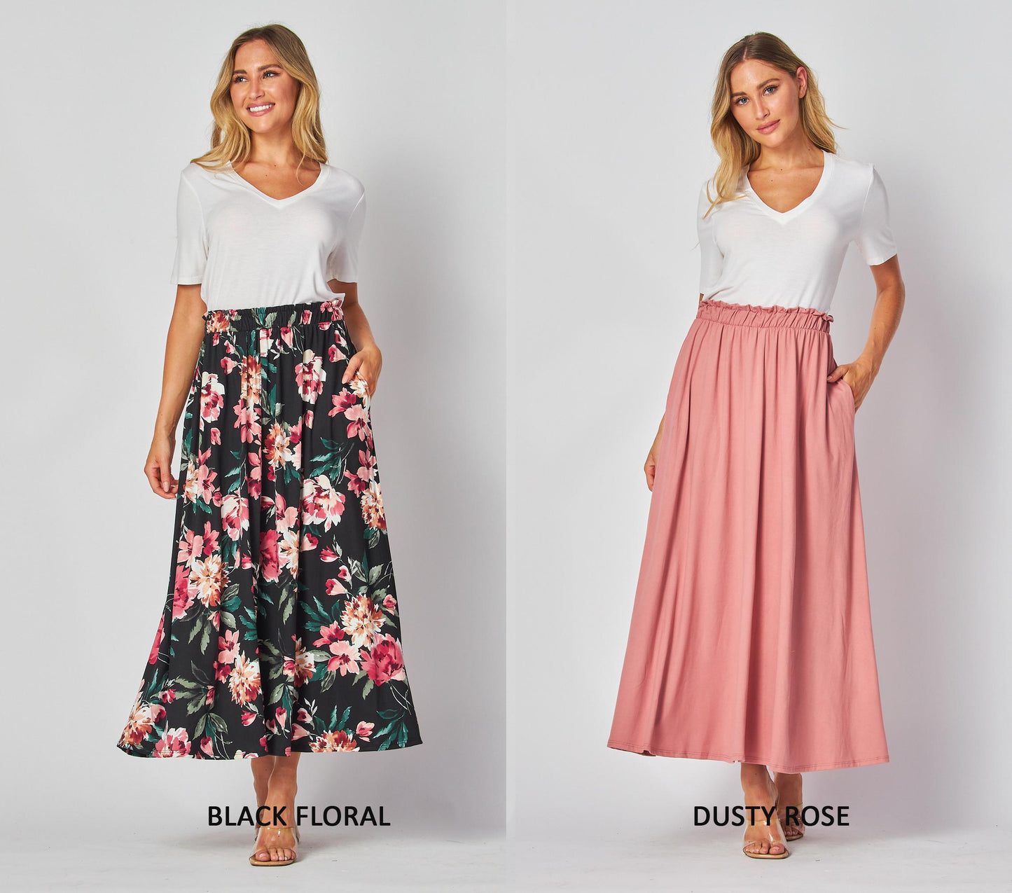 Plus size Soft Maxi Skirt with Pockets, Flowy Skirt, Paper Bag , Made in USA