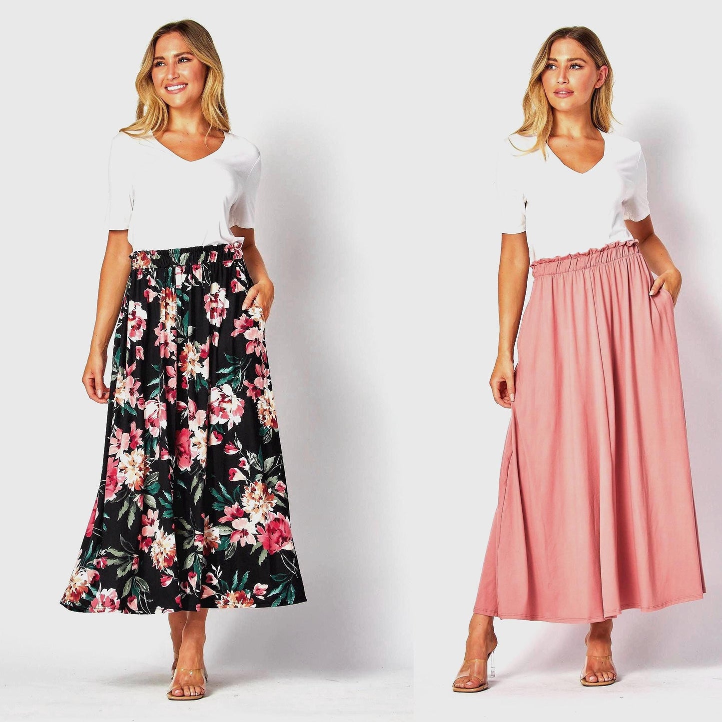 Buttery Soft Maxi Ankle Skirt With Pockets , Available in Petite, Plus, Tall. Sustainable and Upcycled