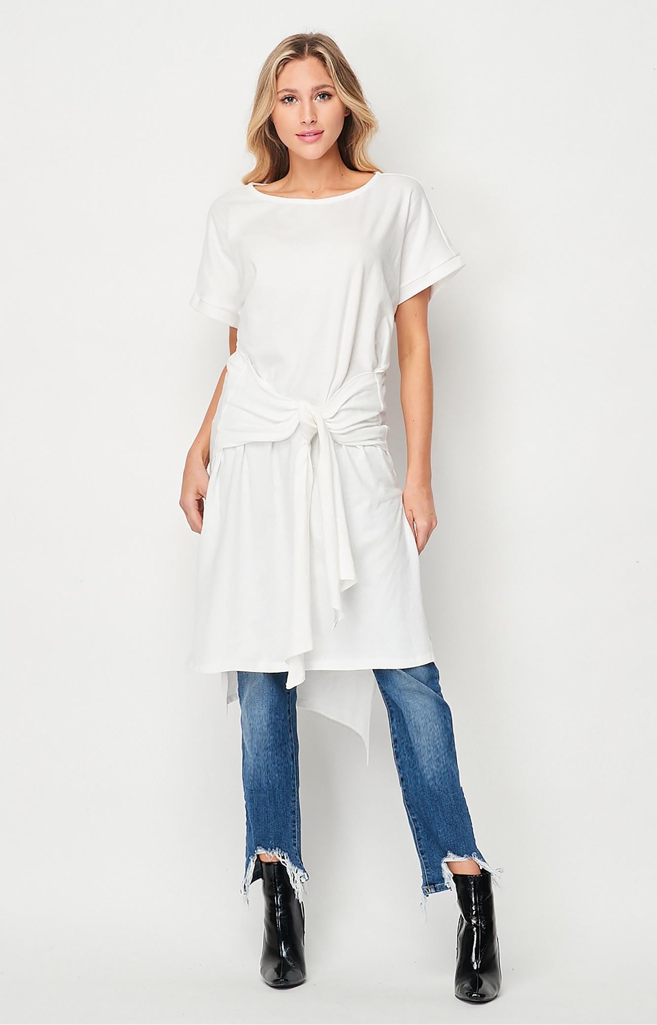 Casual Chic Long Tunic Top with Sash - Custom Length Available - Handmade in USA