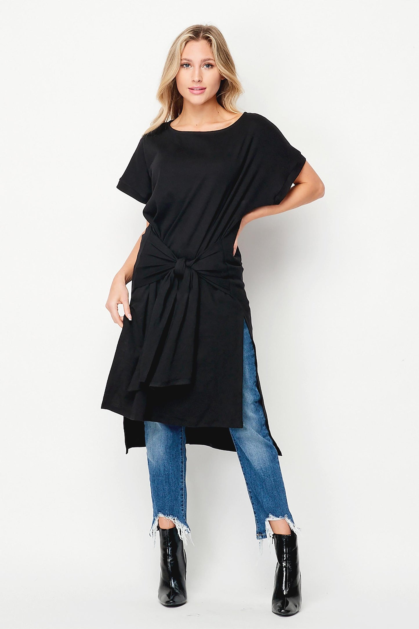 Casual Chic Long Tunic Top with Sash - Custom Length Available - Handmade in USA