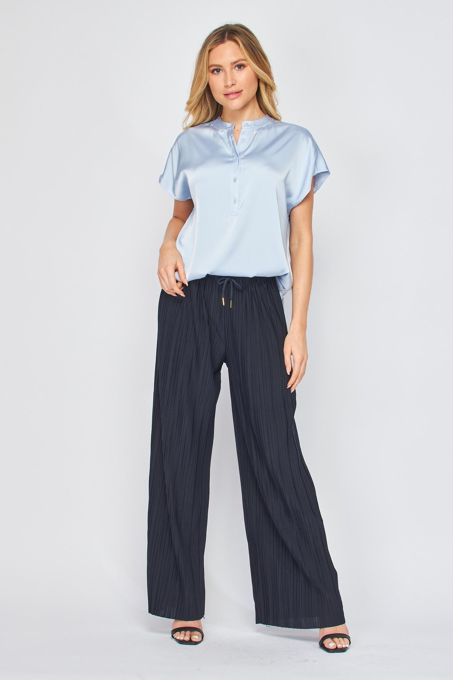 Accordion Pleated Wide Leg Palazzo Pants