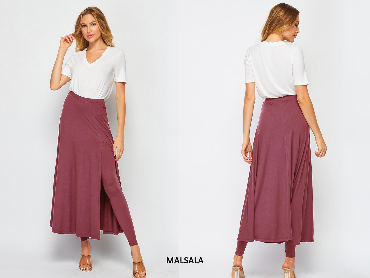 UPCYCLED 2 in 1 Maxi Flared Skirted Leggings With Slit - Available in Plus size