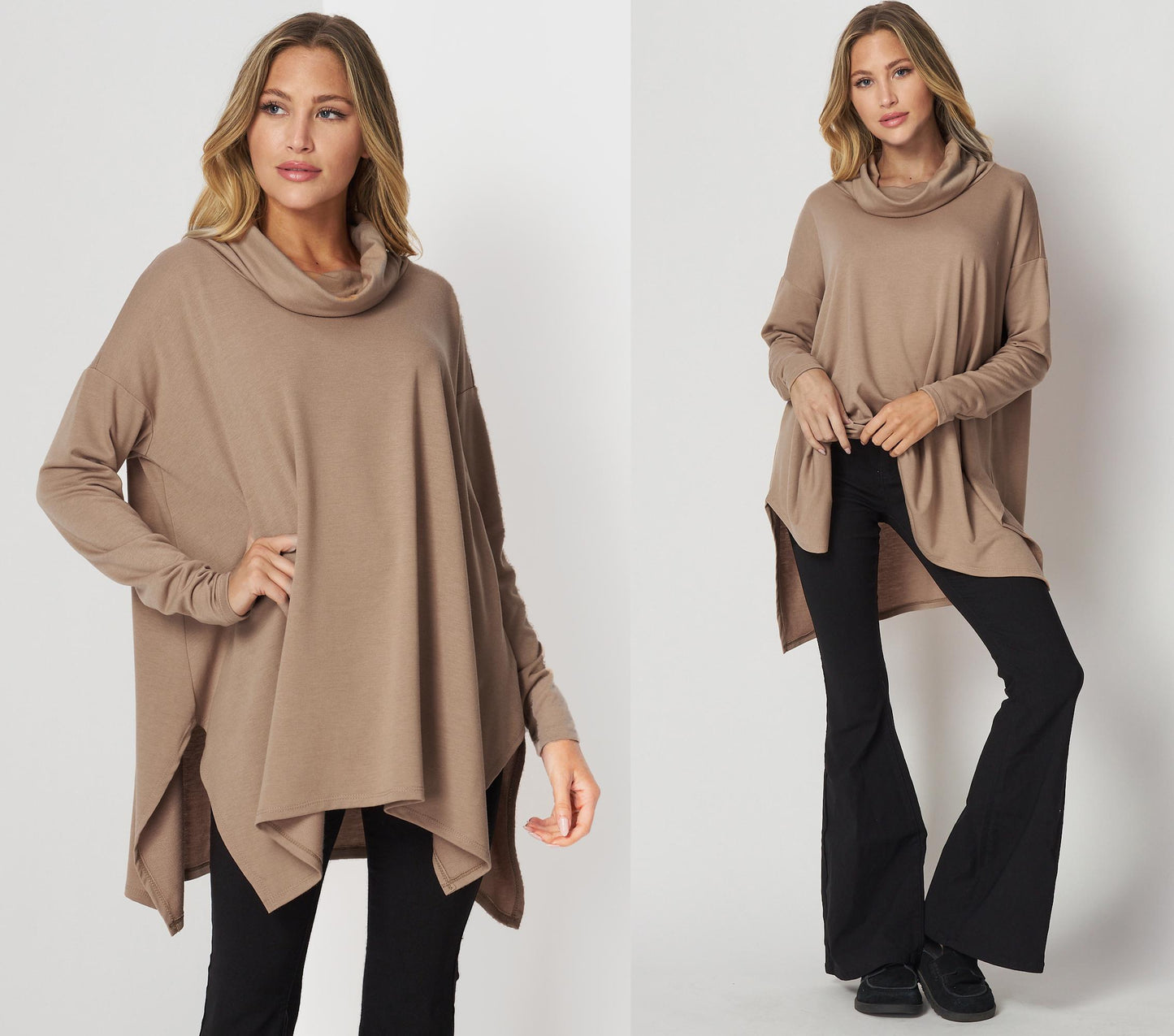Upcycled butter Soft Oversized Turtle Neck Tunic Top, Plus Size Tunic Top Top, Loungewear, Lounge Tunic, Ethical, Sustainable, Made in USA