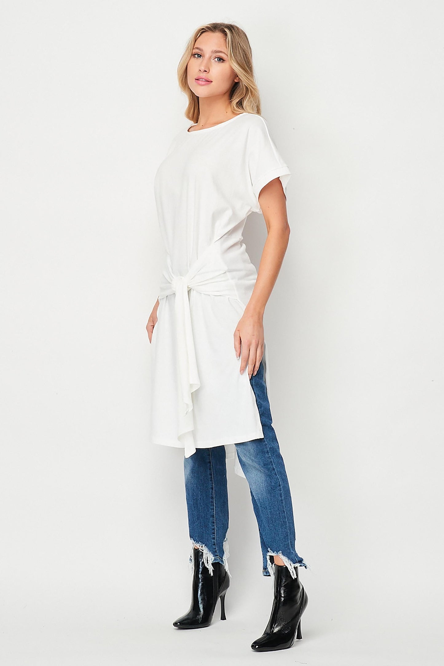 Casual Chic Long Tunic Top with Sash - Custom Length Available - Handmade in USA