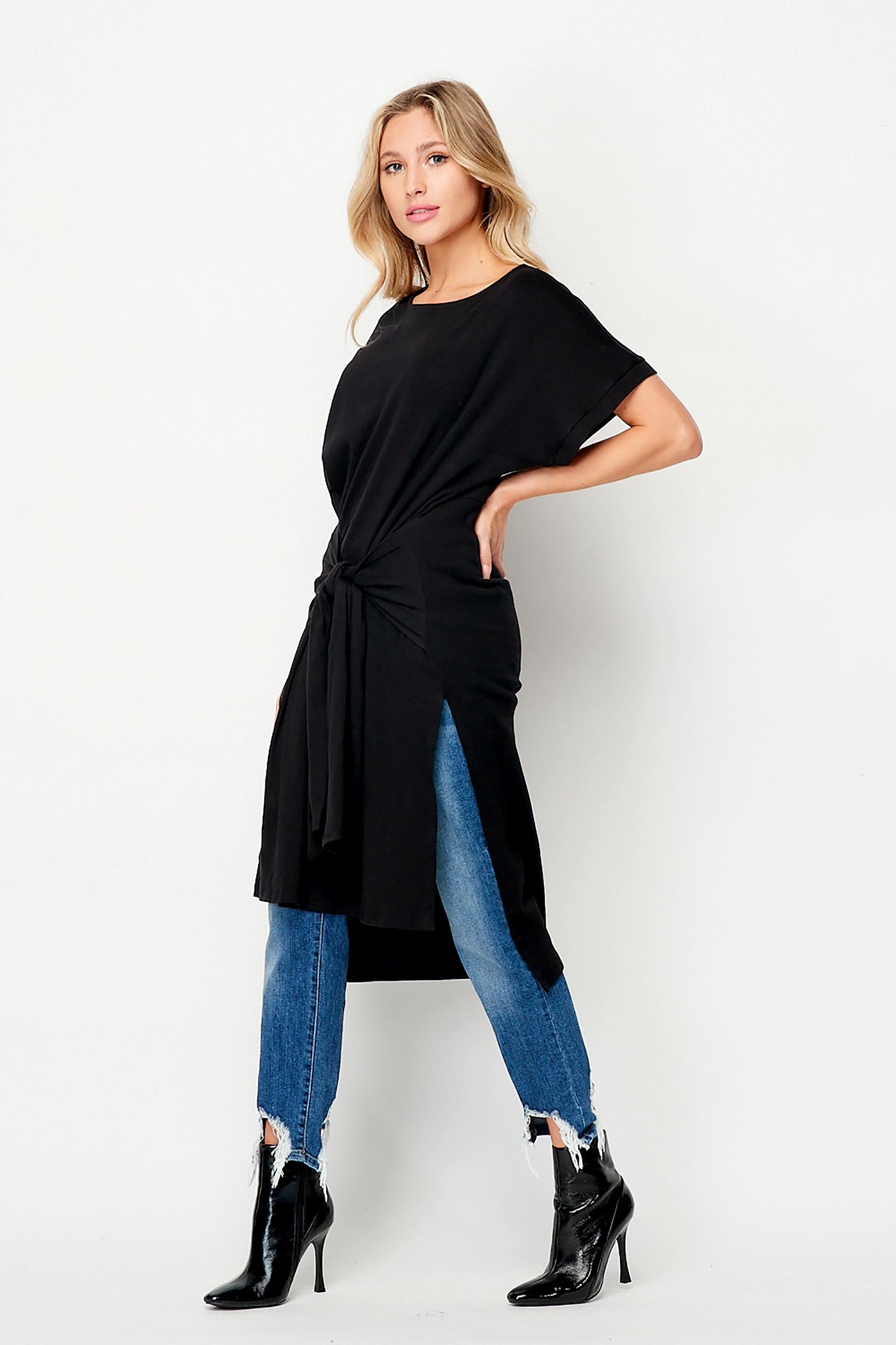 Casual Chic Long Tunic Top with Sash - Custom Length Available - Handmade in USA
