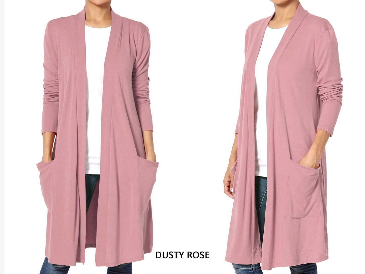Knee Length Long Sleeve with Slouchy Pocket Cardigan / Custom made for Plus, Petite, Tall / Made in USA