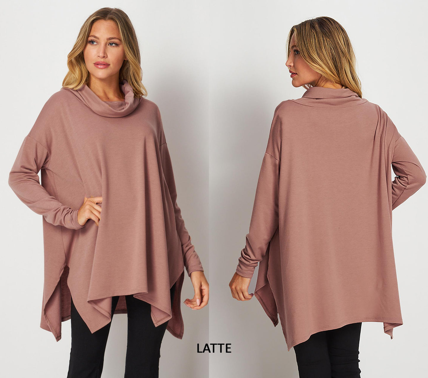 Upcycled butter Soft Oversized Turtle Neck Tunic Top, Plus Size Tunic Top Top, Loungewear, Lounge Tunic, Ethical, Sustainable, Made in USA