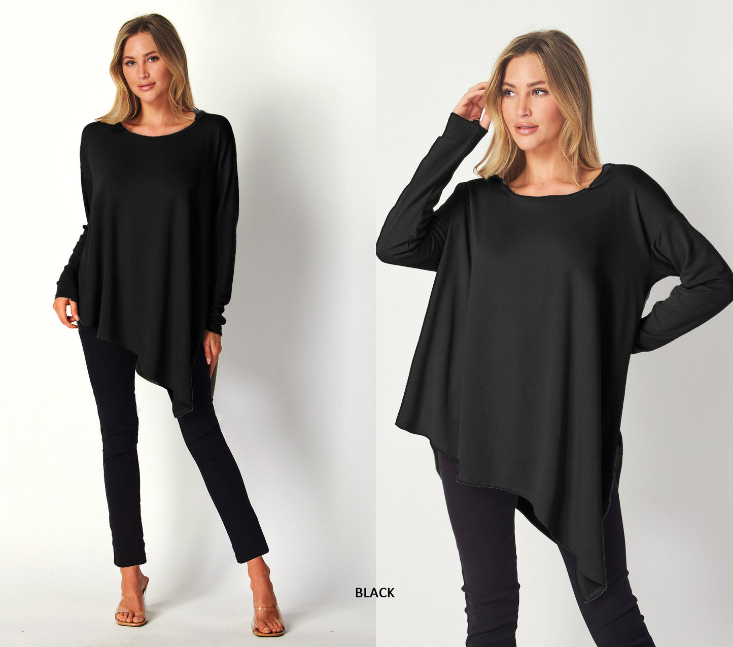 Asymmetrical Oversized Tunic Top with Side Slit – Available in Petite, Plus, Tall - Chic and Flowy Statement Piece - Handmade in USA
