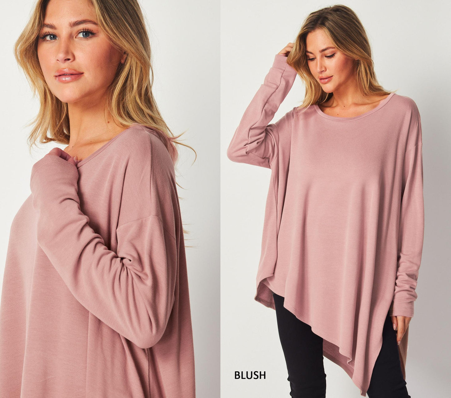 Asymmetrical Oversized Tunic Top with Side Slit – Available in Petite, Plus, Tall - Chic and Flowy Statement Piece - Handmade in USA