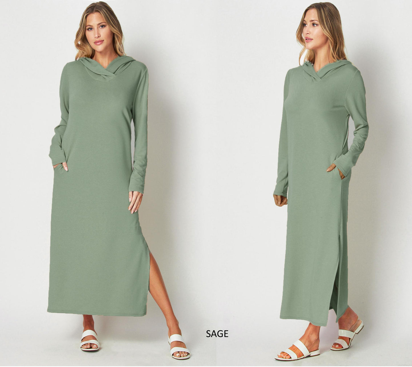 Hooded Maxi T-shirt Dress, Maxi Sweatshirt Pull On Dress - Custom made available for Petite, Plus, and Tall