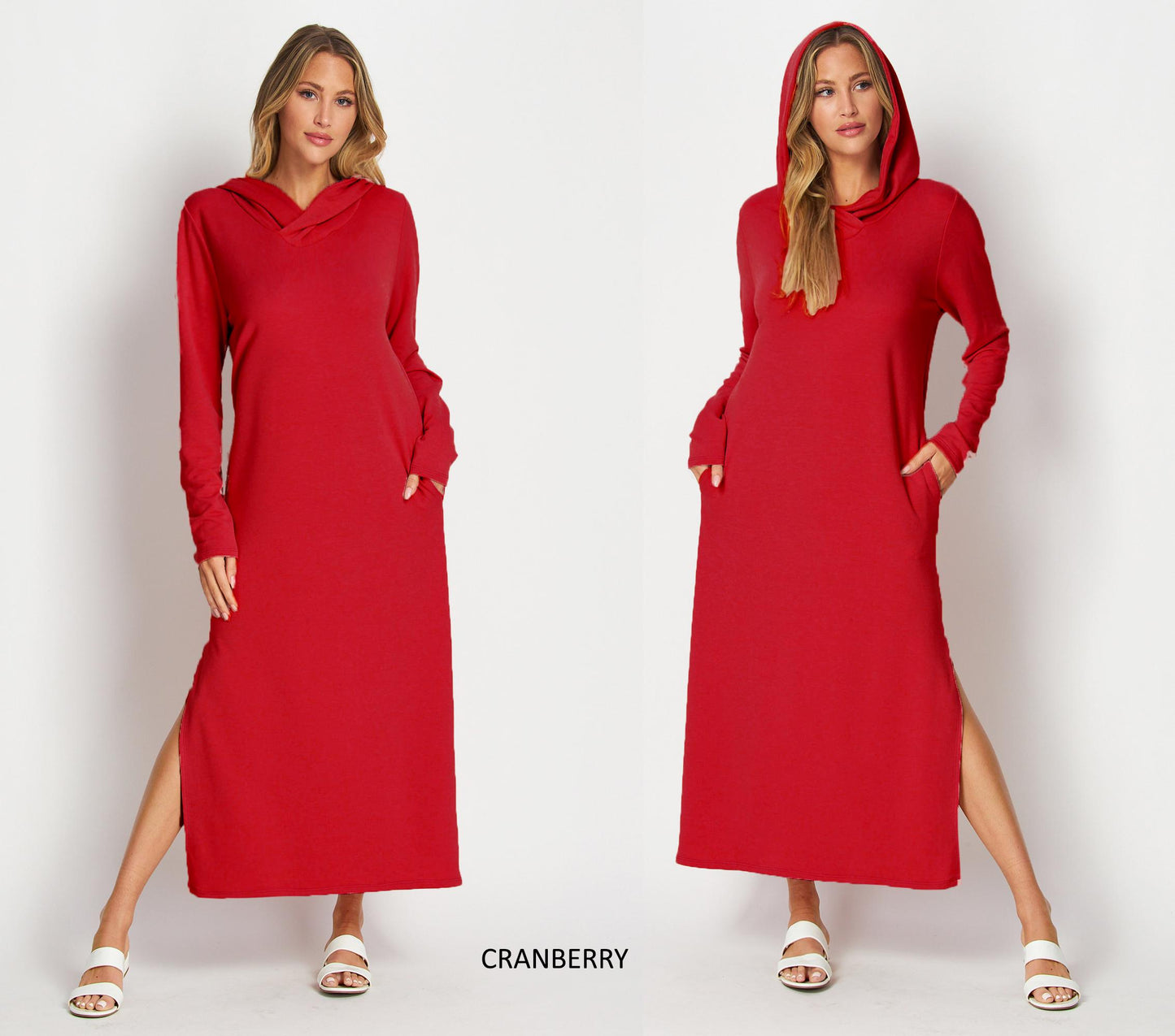 Hooded Maxi T-shirt Dress, Maxi Sweatshirt Pull On Dress - Custom made available for Petite, Plus, and Tall