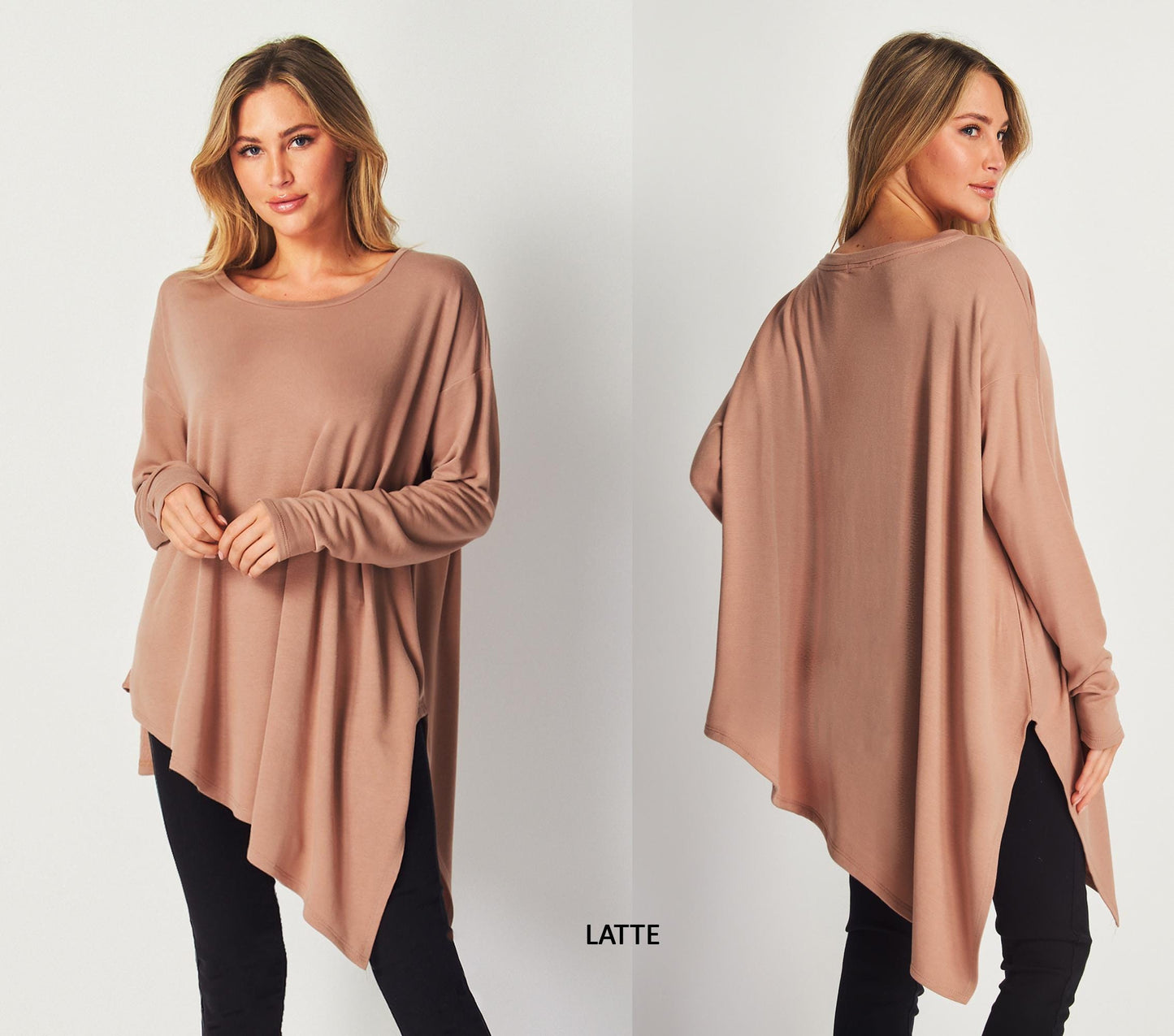 Asymmetrical Oversized Tunic Top with Side Slit – Available in Petite, Plus, Tall - Chic and Flowy Statement Piece - Handmade in USA