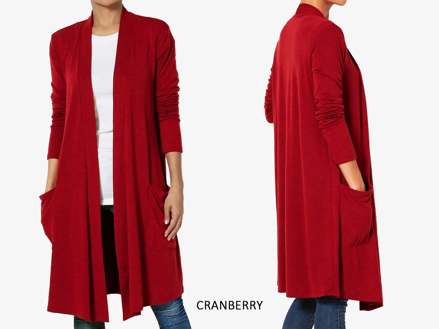 Knee Length Long Sleeve with Slouchy Pocket Cardigan / Custom made for Plus, Petite, Tall / Made in USA
