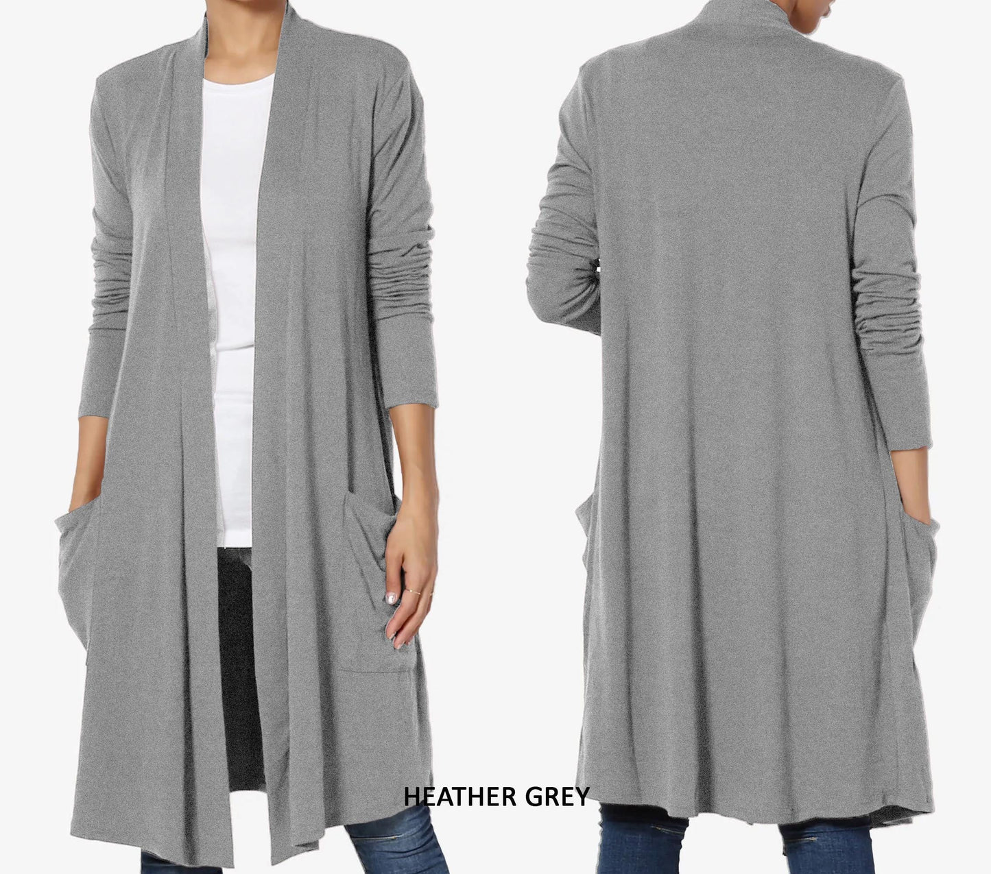 Knee Length Long Sleeve with Slouchy Pocket Cardigan / Custom made for Plus, Petite, Tall / Made in USA