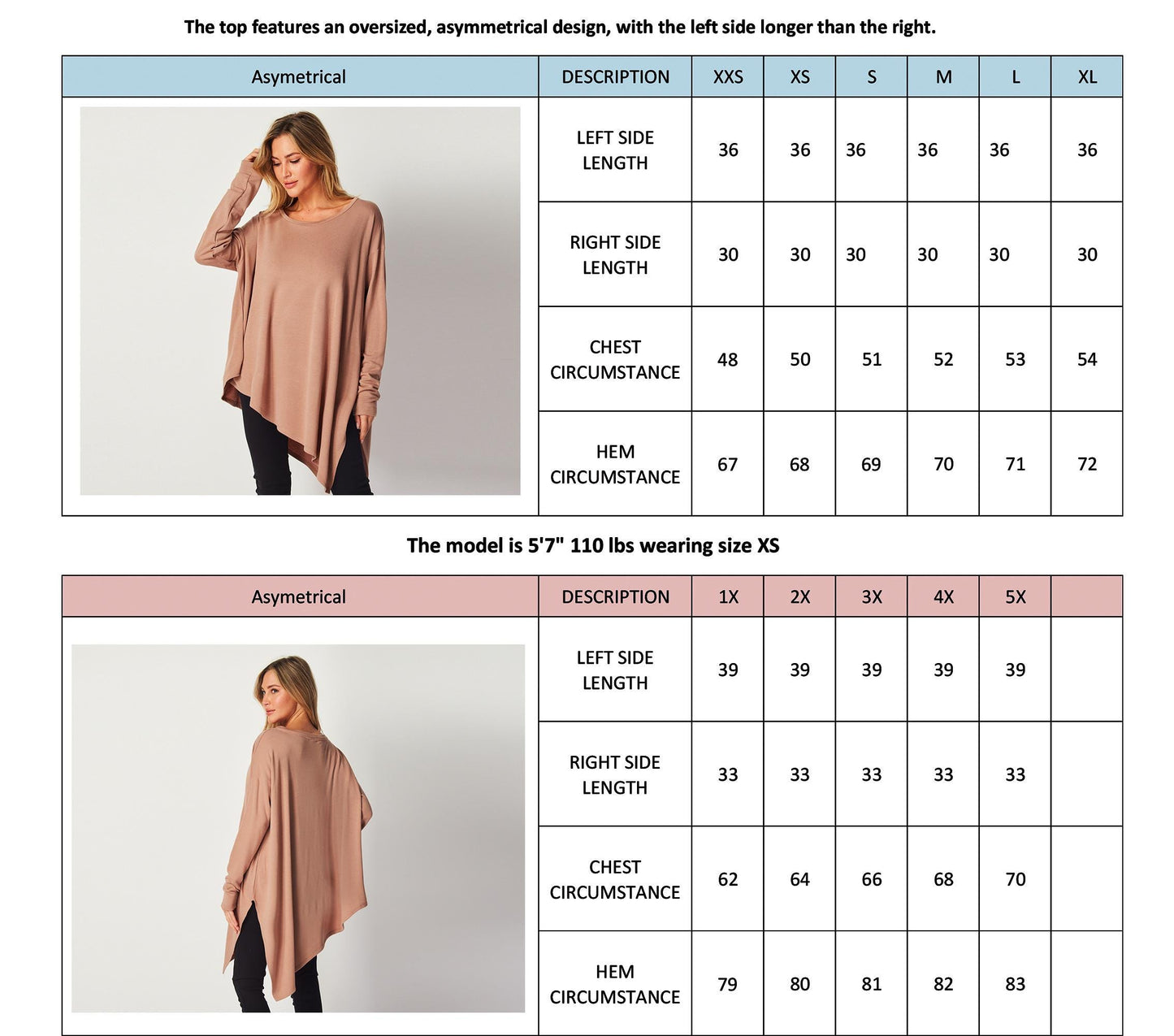 Asymmetrical Oversized Tunic Top with Side Slit – Available in Petite, Plus, Tall - Chic and Flowy Statement Piece - Handmade in USA
