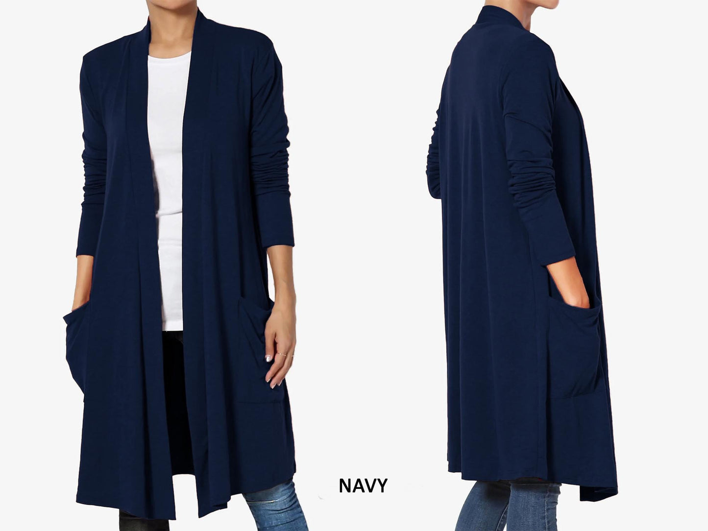 Knee Length Long Sleeve with Slouchy Pocket Cardigan / Custom made for Plus, Petite, Tall / Made in USA