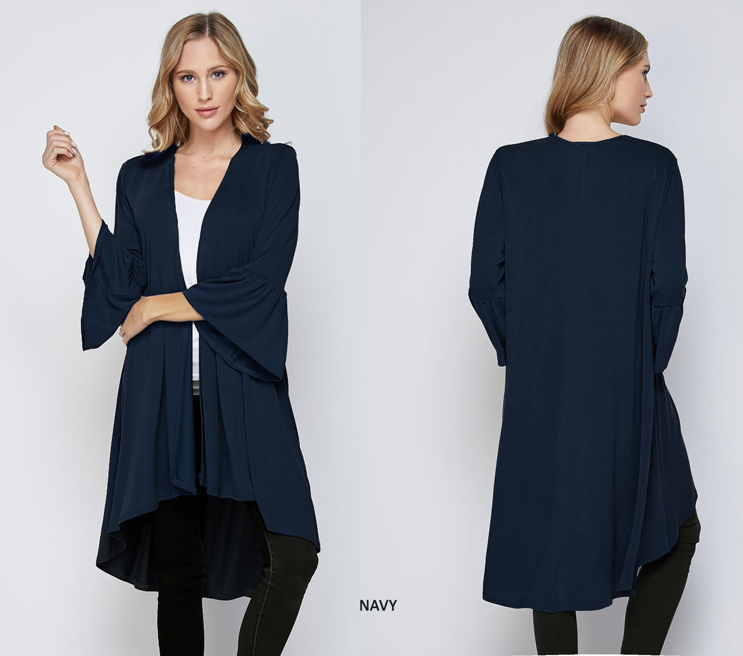 Custom Pocket High and Low Cardigan with Flared Sleeves – Buttery Soft, Wrinkle-Free & Travel Ready – Petite, Tall, Plus Size, Handmade