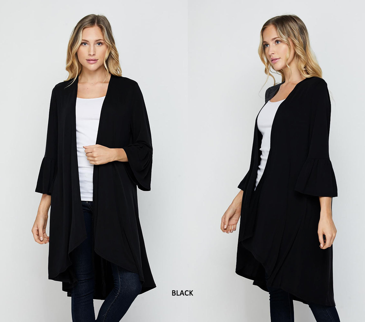 Custom Pocket High and Low Cardigan with Flared Sleeves – Buttery Soft, Wrinkle-Free & Travel Ready – Petite, Tall, Plus Size, Handmade
