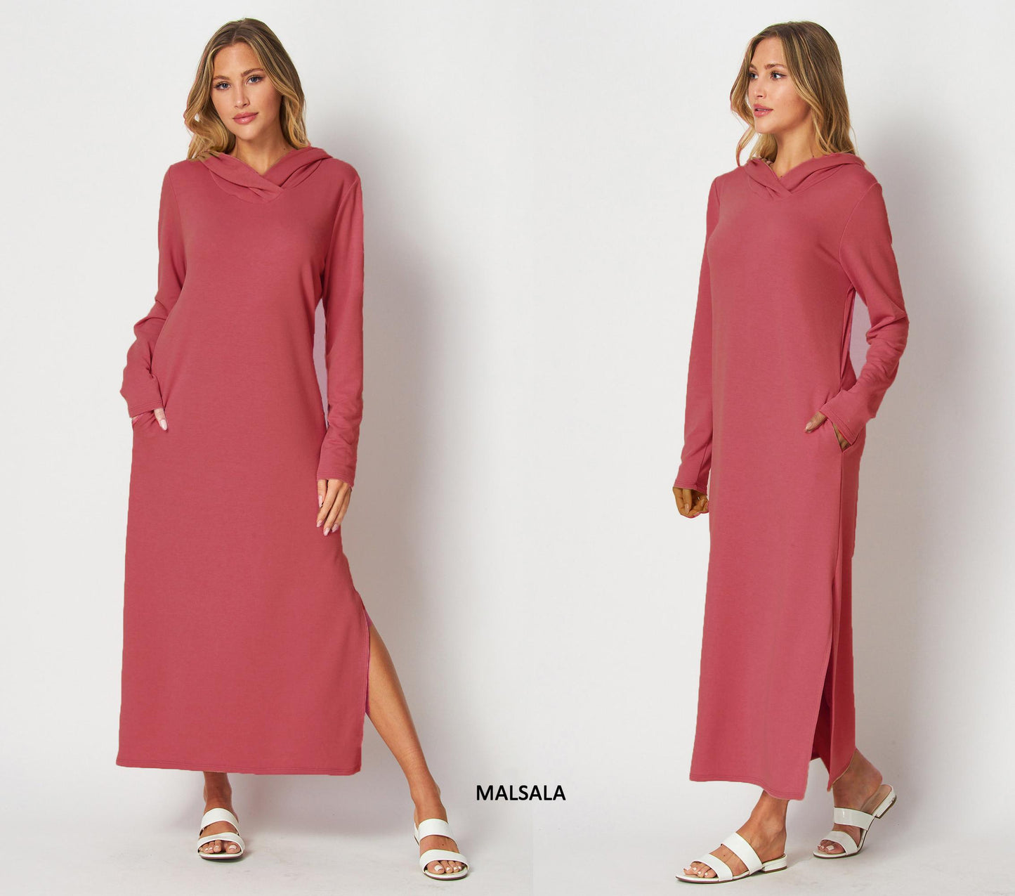 Hooded Maxi T-shirt Dress, Maxi Sweatshirt Pull On Dress - Custom made available for Petite, Plus, and Tall