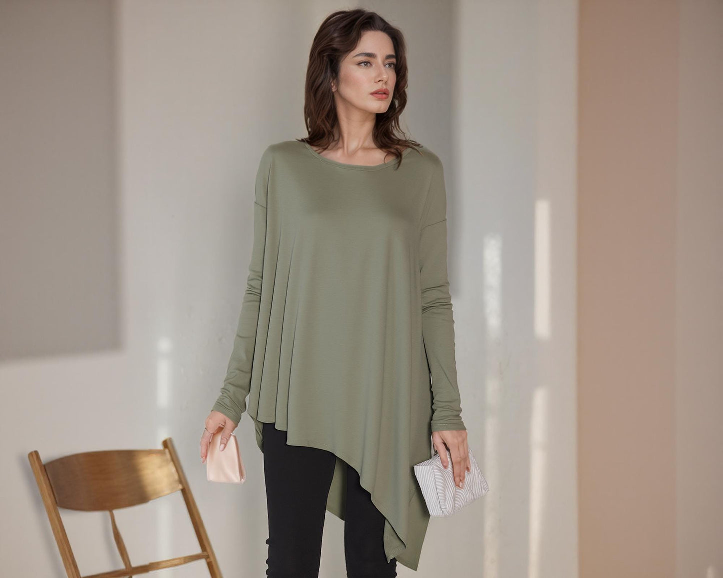 Asymmetrical Oversized Tunic Top with Side Slit – Available in Petite, Plus, Tall - Chic and Flowy Statement Piece - Handmade in USA