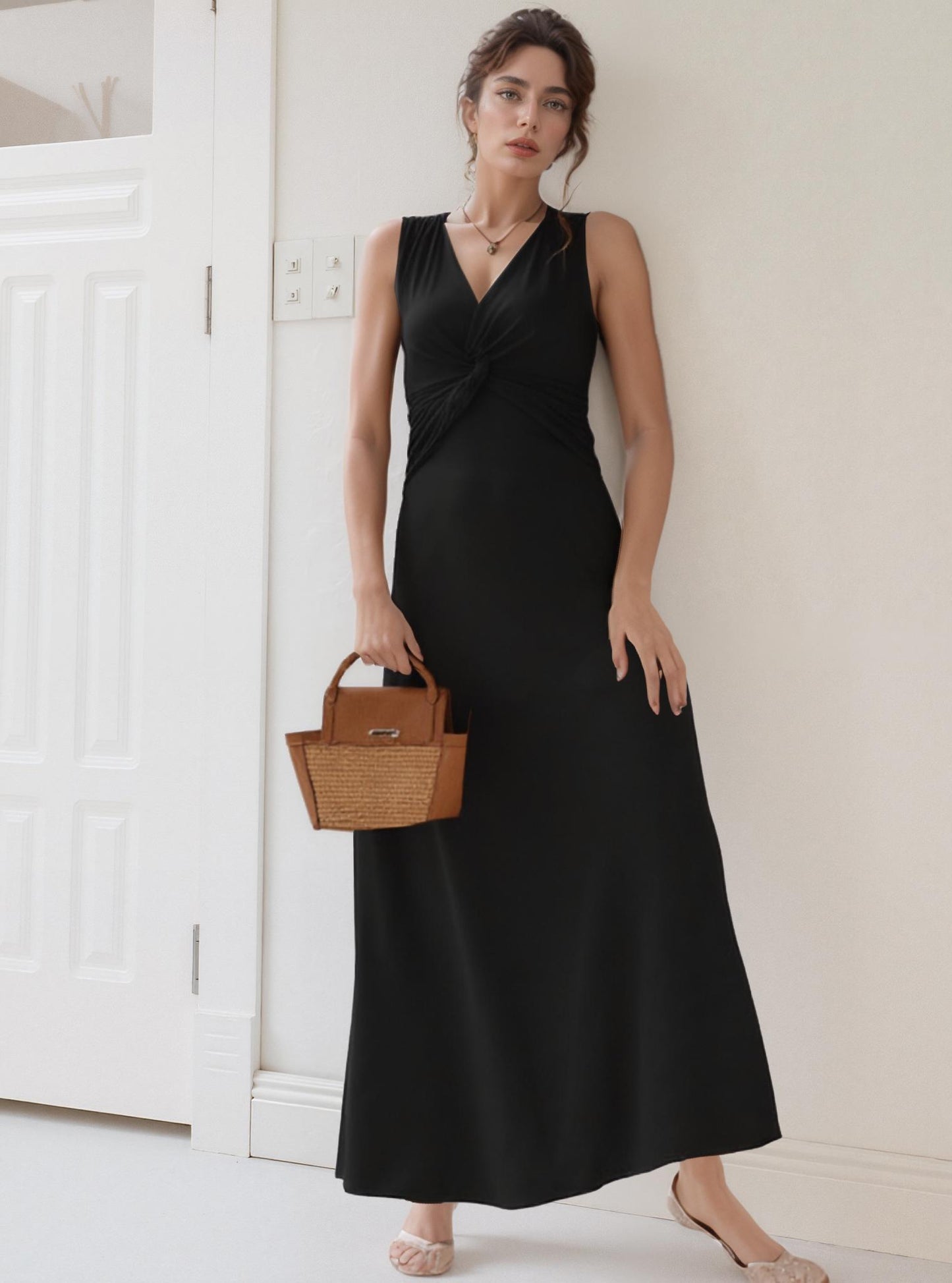 Sleeveless Twist Front Maxi Dress with Pockets β Available in Petite, Plus, Tall - Maternity Friendly - Travel Friendly