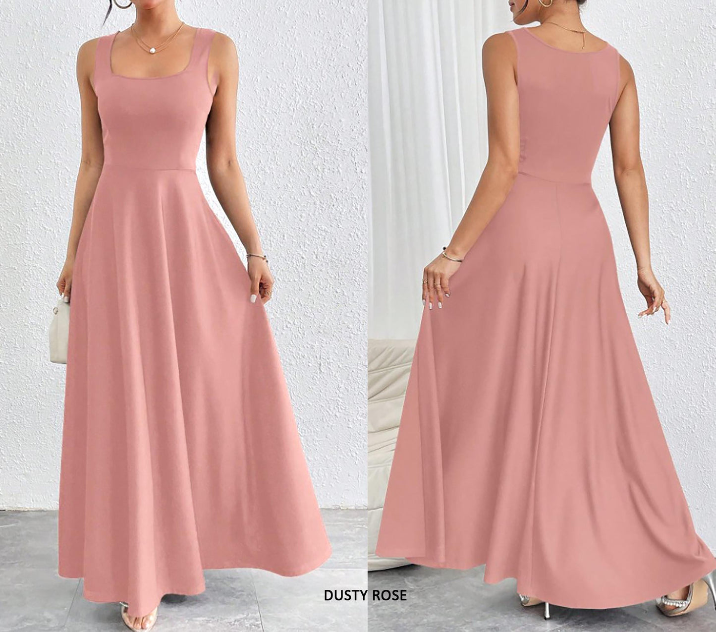 Flowy Sleeveless Square Neck Maxi Dress - Lightweight, Breathable, Travel-Friendly - Custom Lengths Available - Handmade in USA with Love