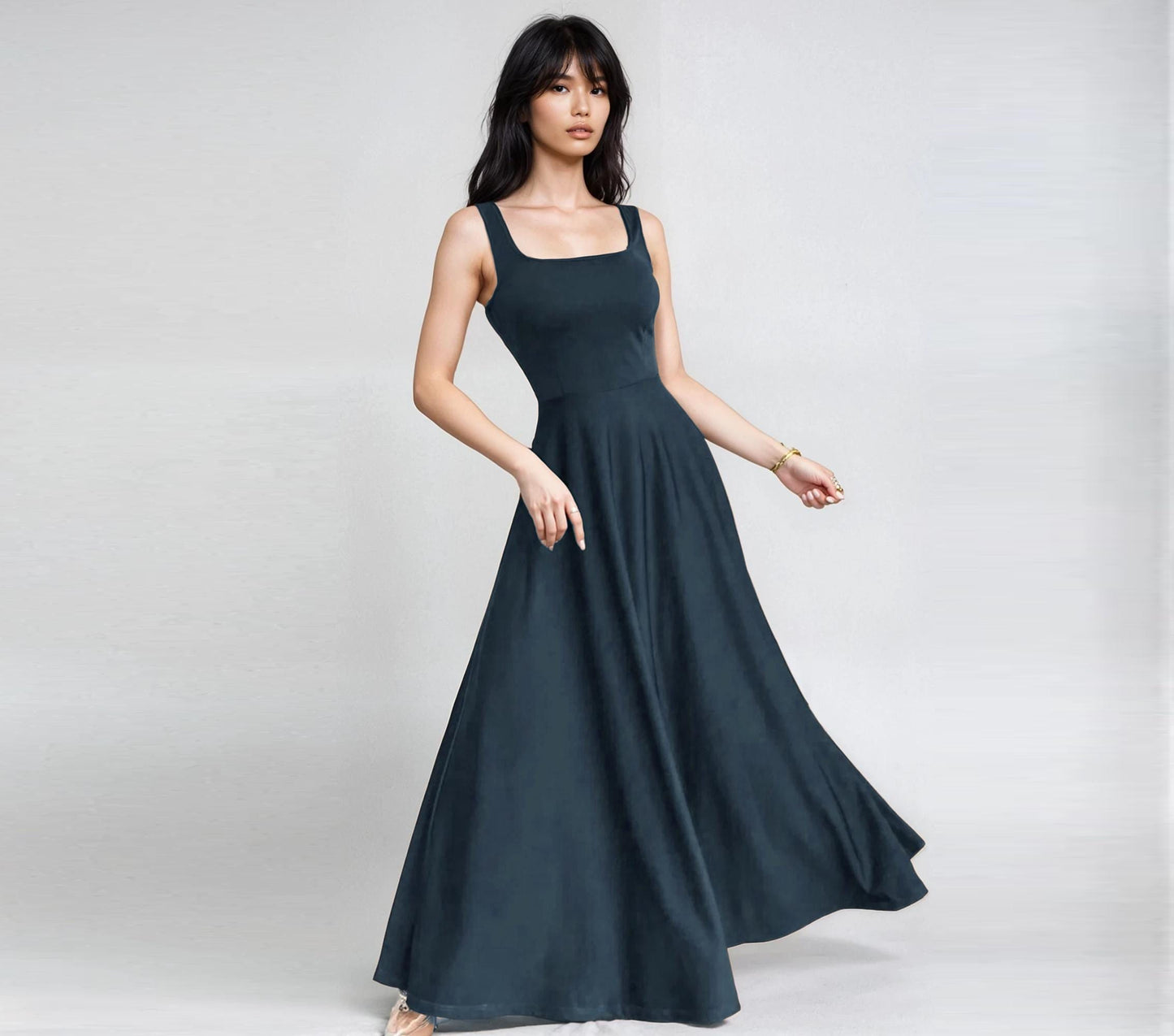 Flowy Sleeveless Square Neck Maxi Dress - Lightweight, Breathable, Travel-Friendly - Custom Lengths Available - Handmade in USA with Love