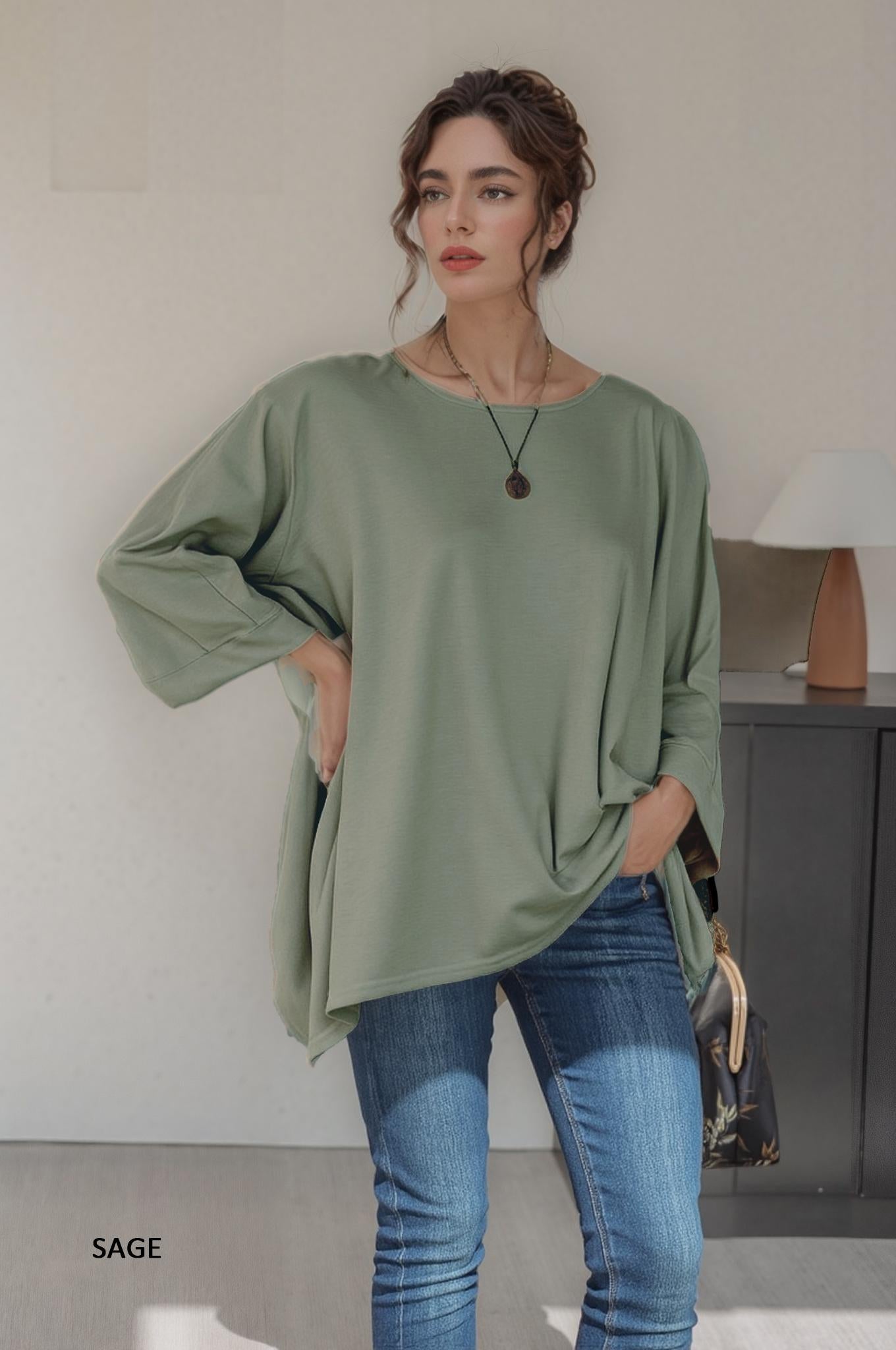 Flowy Loose-Fit Tunic Top, Comfortable Minimalist Blouse, Available in Petite, Plus, Tall, Handmade in USA