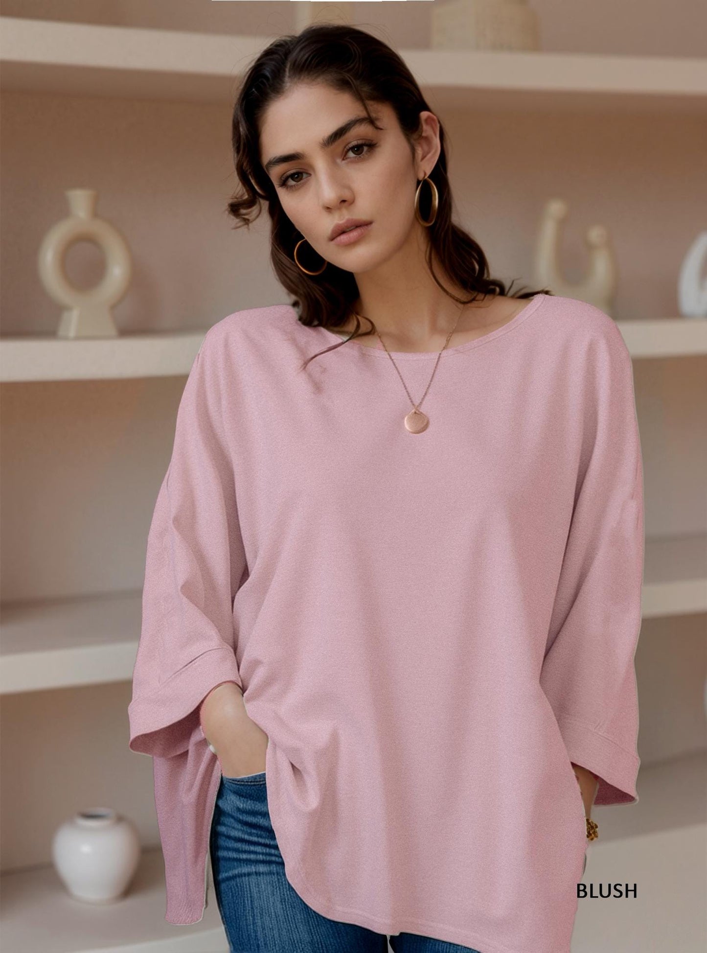 Flowy Loose-Fit Tunic Top, Comfortable Minimalist Blouse, Available in Petite, Plus, Tall, Handmade in USA