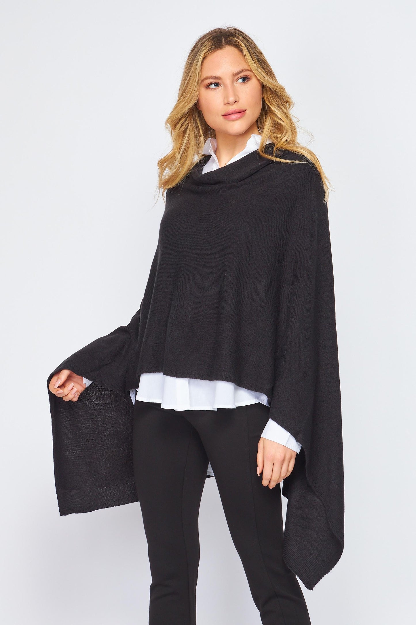 Convertible Wool Blended Knit Wrap Shawl – Multi-Way Poncho, Asymmetrical Cape, Elegant Travel Layer, Lightweight Sweater Wrap