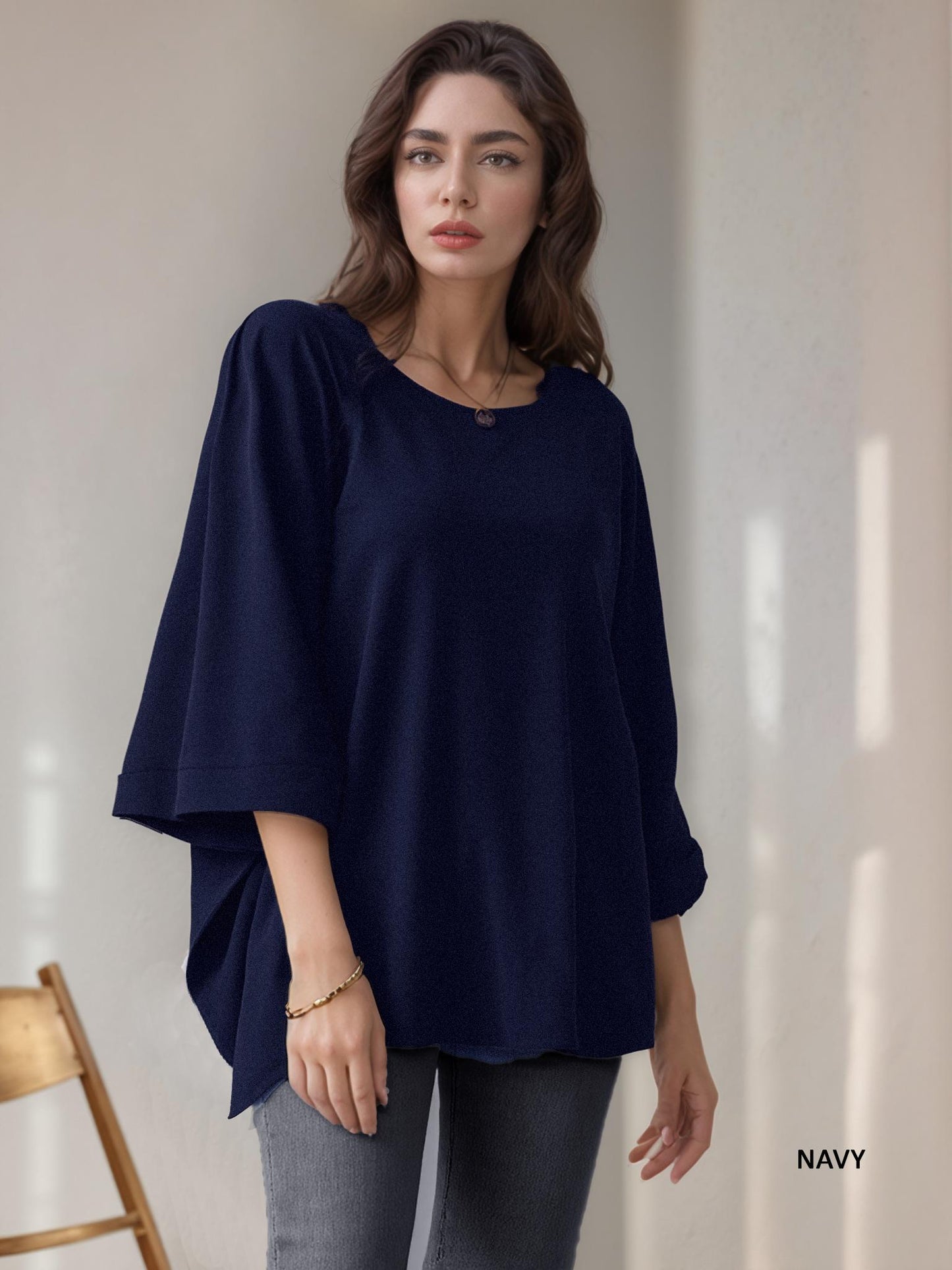 Flowy Loose-Fit Tunic Top, Comfortable Minimalist Blouse, Available in Petite, Plus, Tall, Handmade in USA