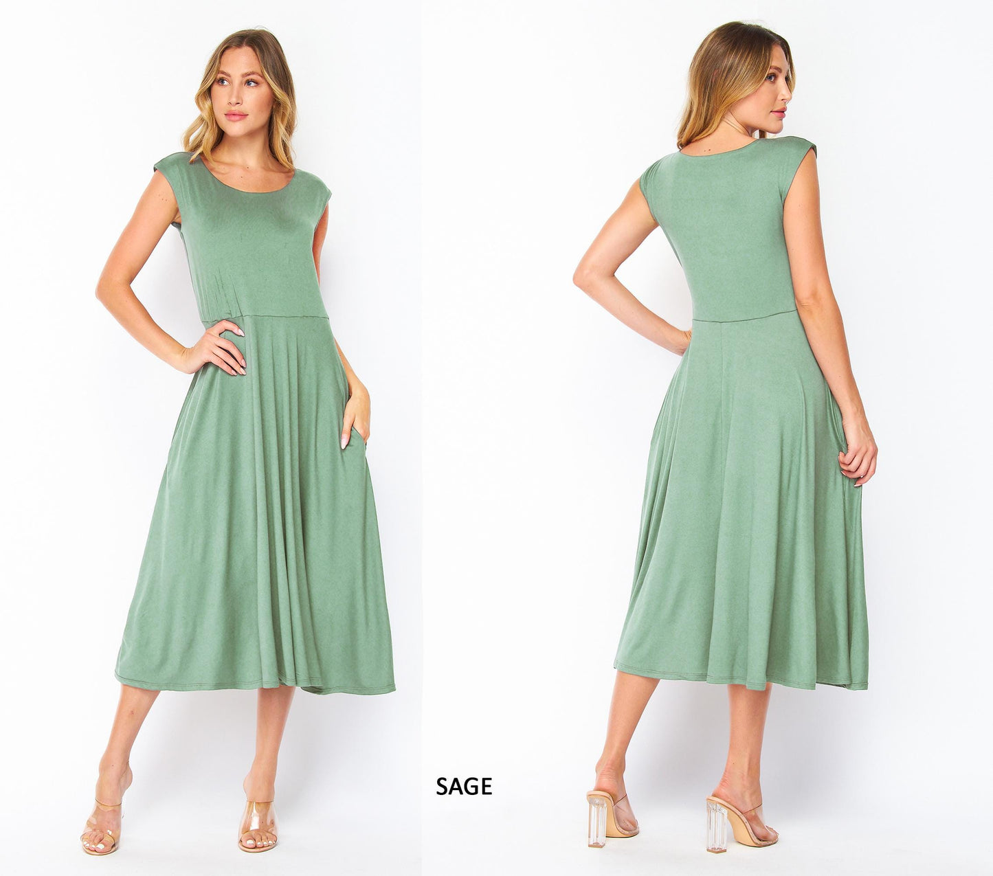 Easy & Comfy Flowy Cap Sleeve Midi Dress with Pockets - Custom Length, Buttery Soft, Breathable, Travel-Ready, Wrinkle-Free, Handmade in USA