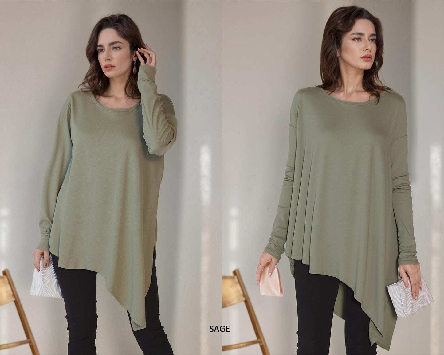 Asymmetrical Oversized Tunic Top with Side Slit – Available in Petite, Plus, Tall - Chic and Flowy Statement Piece - Handmade in USA
