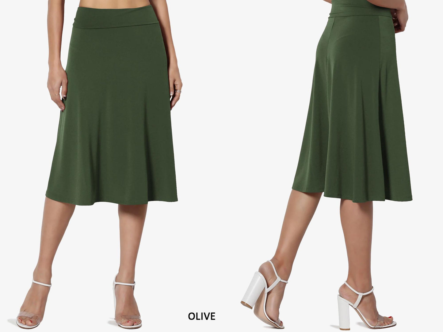 Buttery Soft A-Line Midi Skirt, Wrinkle Free Travel Skirt, Maternity Friendly, Available in Petite, Plus, Tall, Flowy & Flared Pull-on Skirt