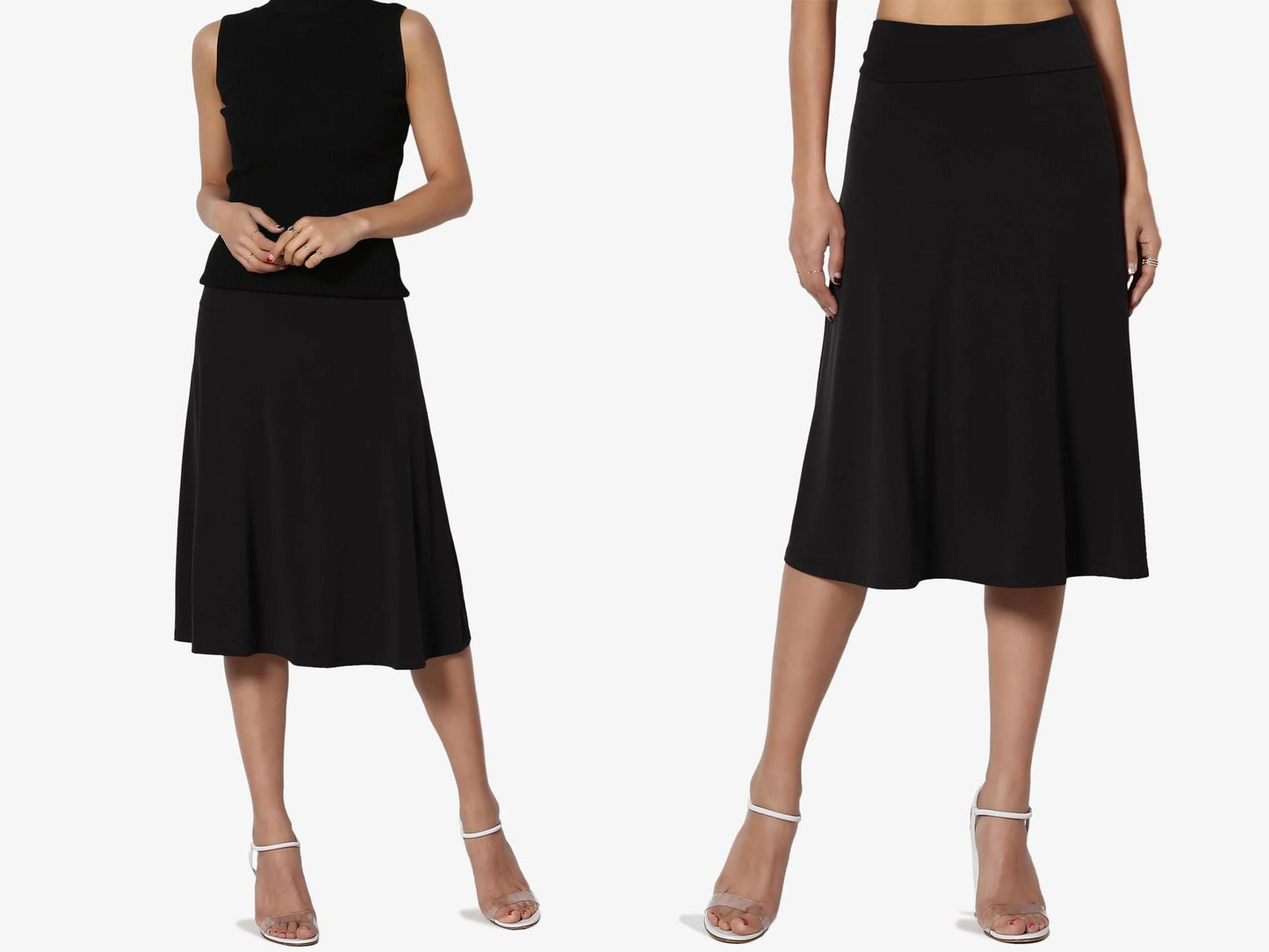 Buttery Soft A-Line Midi Skirt, Wrinkle Free Travel Skirt, Maternity Friendly, Available in Petite, Plus, Tall, Flowy & Flared Pull-on Skirt