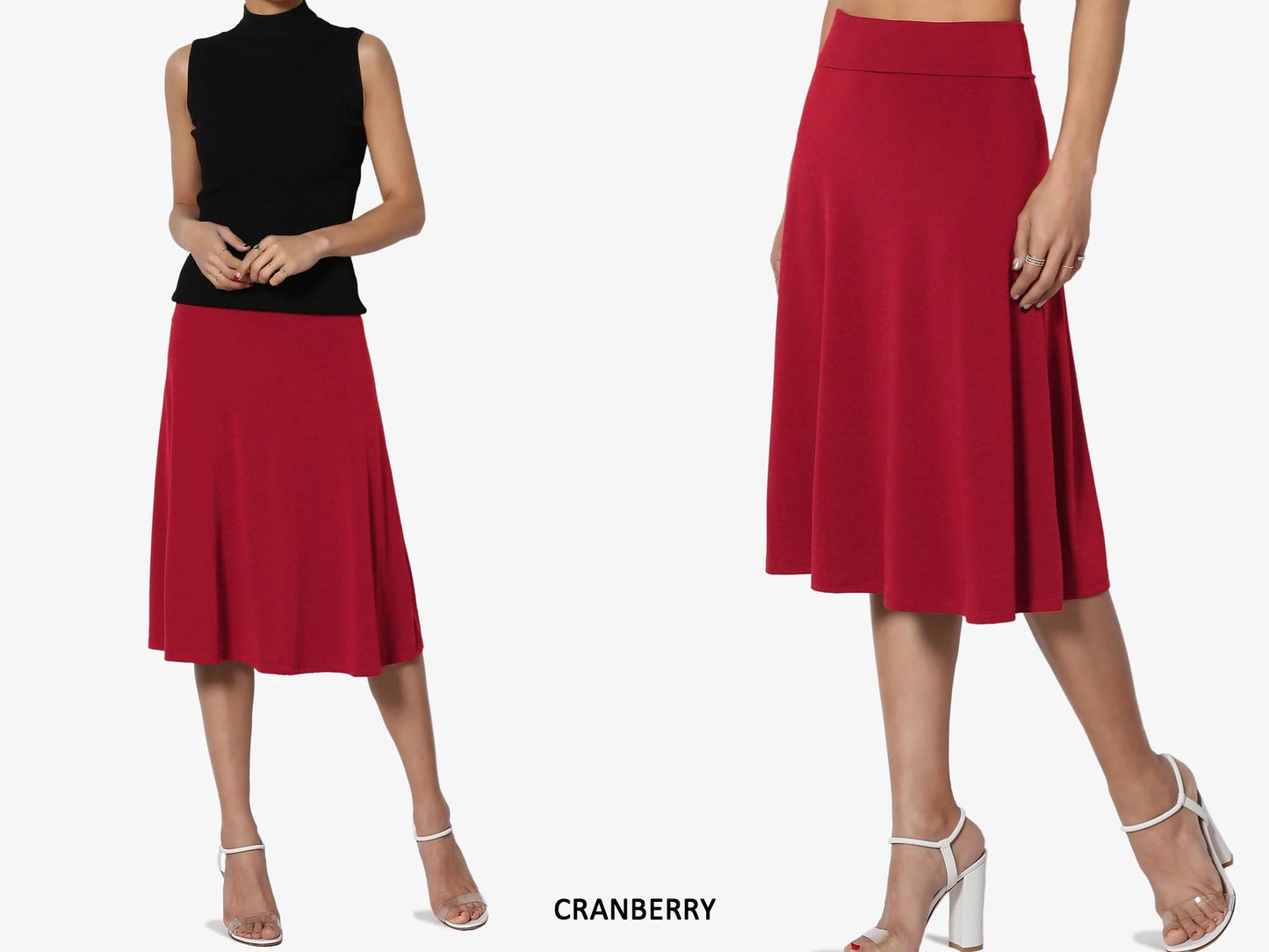 Buttery Soft A-Line Midi Skirt, Wrinkle Free Travel Skirt, Maternity Friendly, Available in Petite, Plus, Tall, Flowy & Flared Pull-on Skirt
