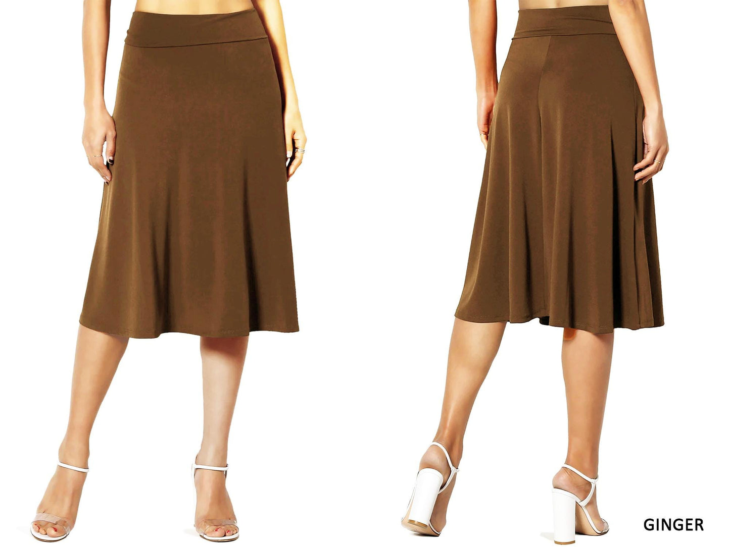 Buttery Soft A-Line Midi Skirt, Wrinkle Free Travel Skirt, Maternity Friendly, Available in Petite, Plus, Tall, Flowy & Flared Pull-on Skirt